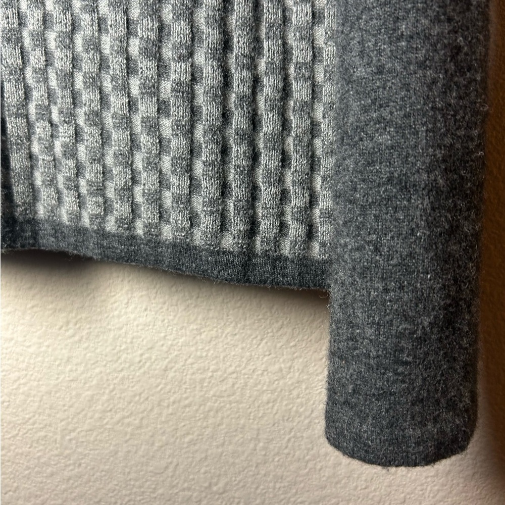 Mens Large Sweater with Collar Grey Lambs Wool Checker Preppy Kenneth Cole - Picture 4 of 10